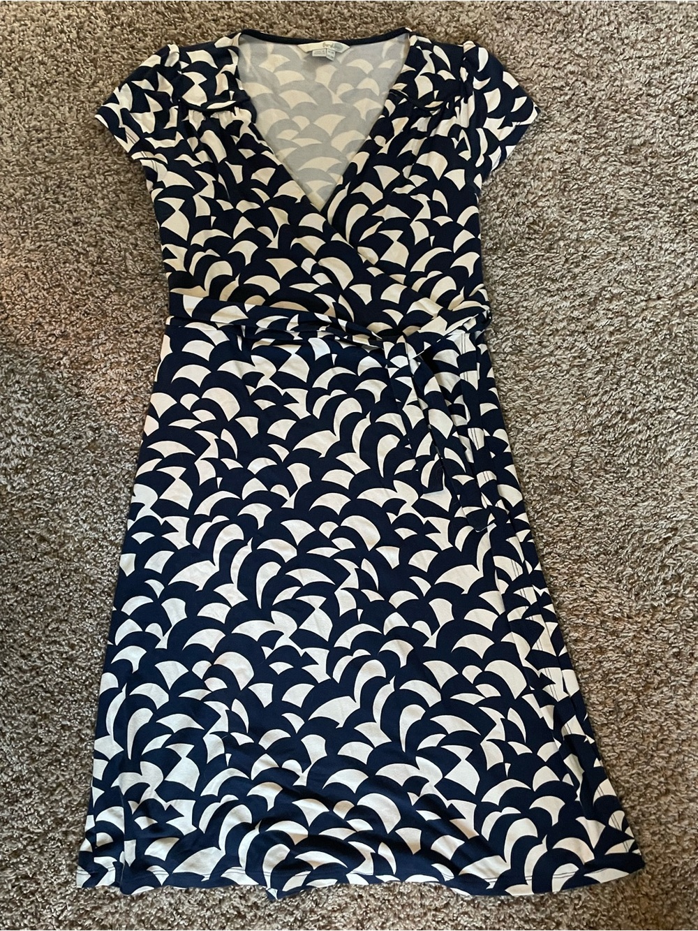 Boden White & Blue Patterned Wrap Dress